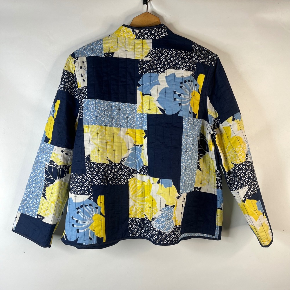 Alfred Dunner Quilted Jacket Women 18P Navy Blue Yellow Patchwork Floral Open - Picture 5 of 7
